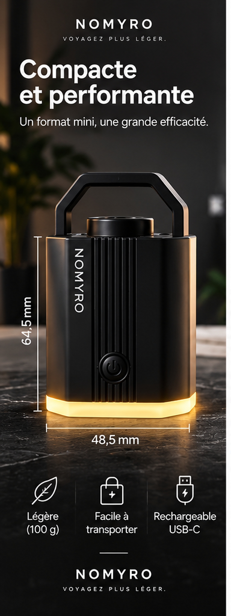 NOMYRO compacte et performante, pompe légère et rechargeable USB-C
